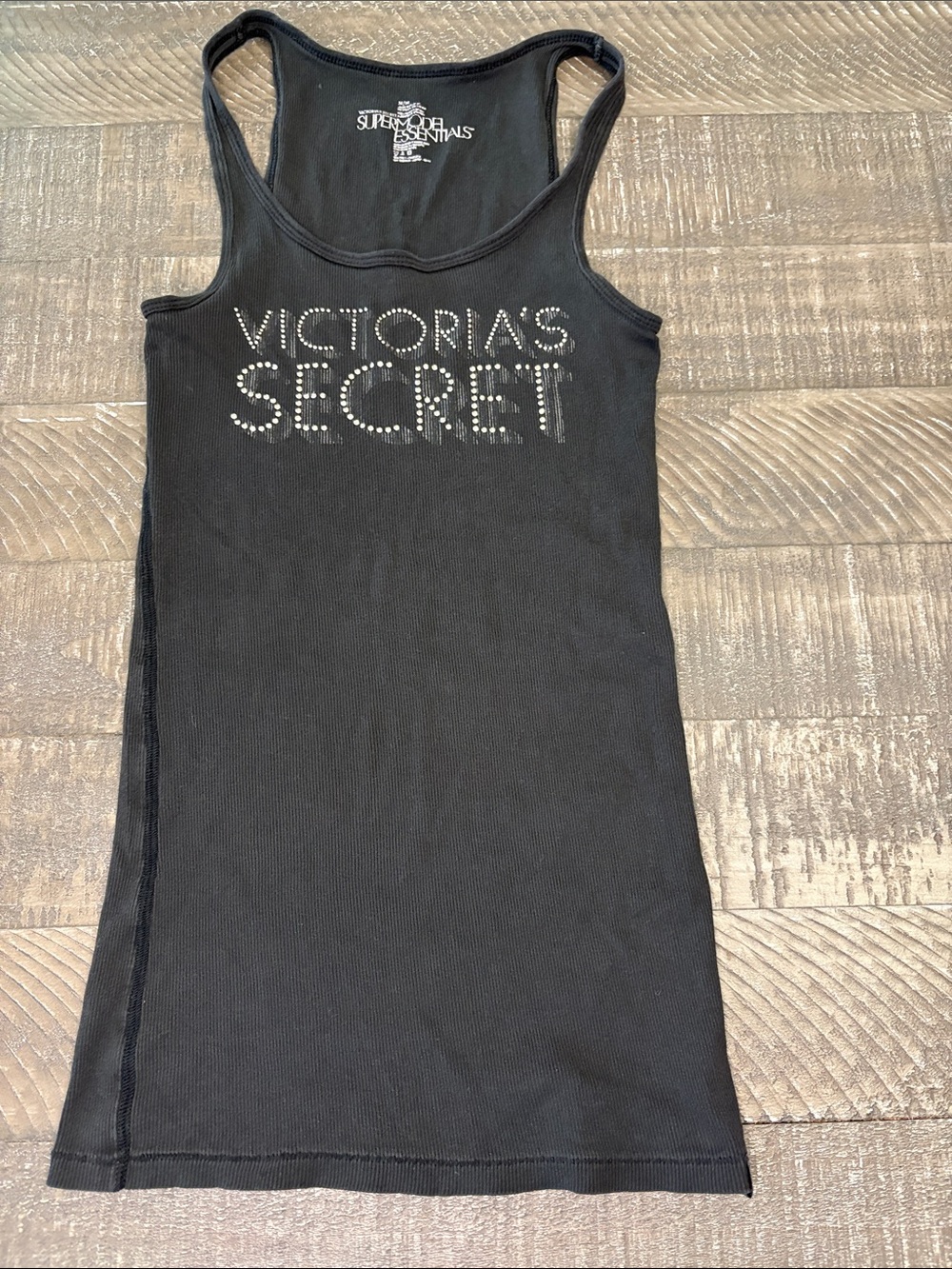 Victoria's Secret Black Rhinestone Logo Ribbed Tank